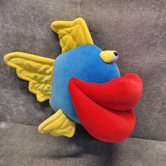 Funny Friends Big Lips Fish Plush Blue Red Yellow Jennifer Mazur 10" x 1… - Picture 1 of 12